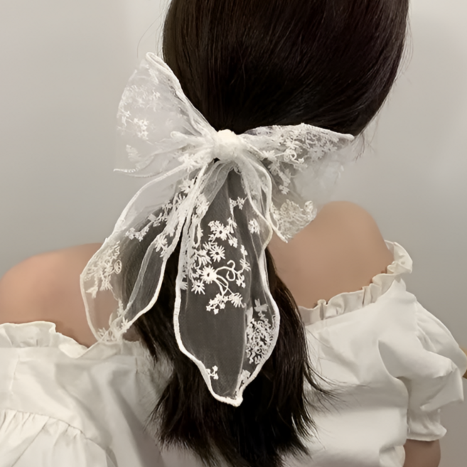 빅사이즈 레이스 시스루 여신머리 리본 악어집게핀 헤어클립