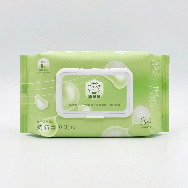 YinBeiBei 銀貝貝 抗病毒濕紙巾, 1個, 84個裝, 0.1g