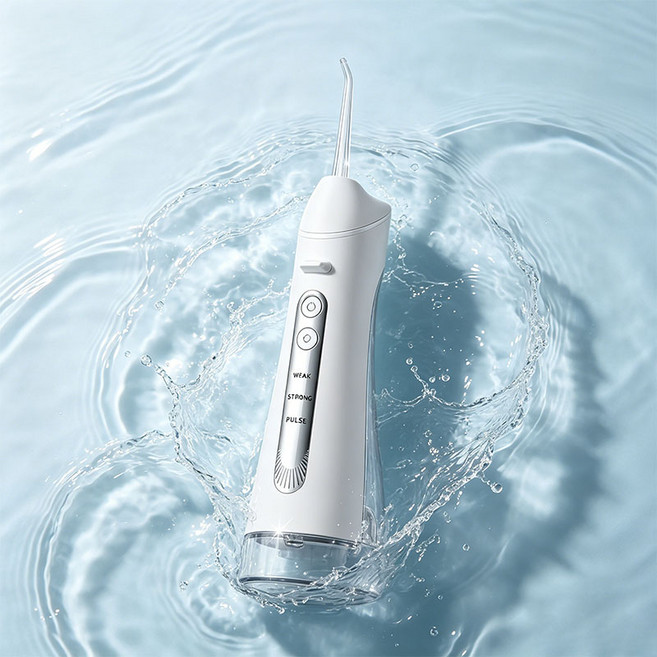 Voltmate 구강세정기 무선 휴대용 치아 워터 세정기 여행용 이빨세정기 + 4개 노즐팁, 화이트, 화이트