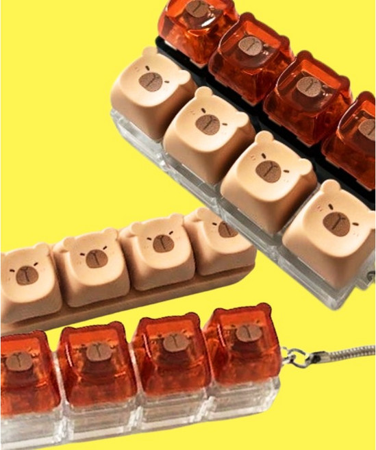 키캡 키링 키보드키링 클리커 클릭커 식빵 마시멜로 고양이 딸깍이 청축 4구 9구, 1개, 카피바라-베이지(4구)