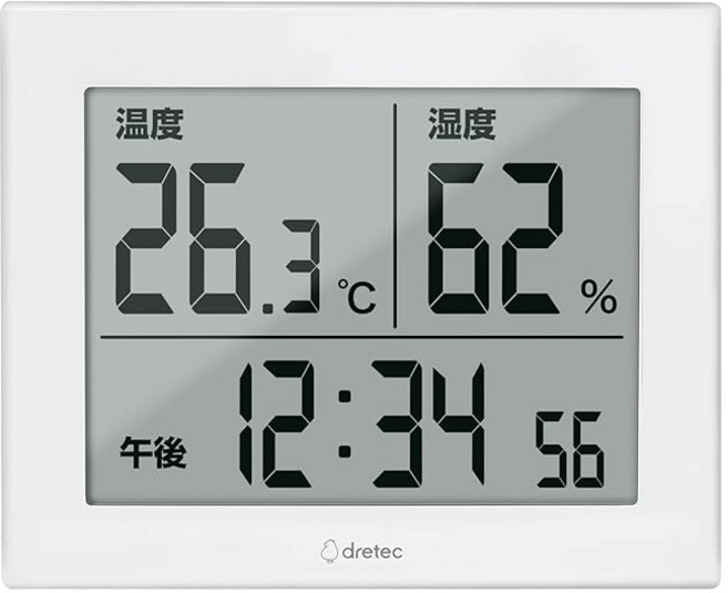드리텍 dretec 대화면 온습도계 하키미에 디지털 계량습도계 대형 인플루엔자 열사병 대책 스탠드 벽걸이 화이트, 1개