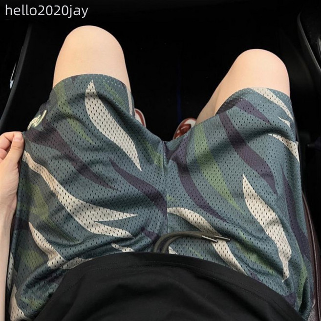 男款迷彩網眼運動短褲