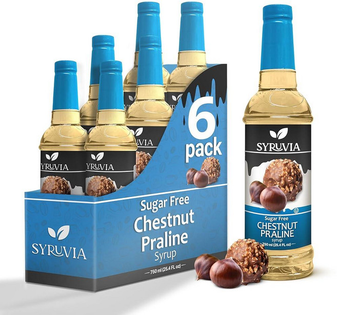 버번 피칸 시럽 6팩 751.2ml(25온스) 도매 카페 상점 프리 벌크 커피 음료 바리스타 비스트로 및 바 코셔 글루텐, Sugar-Free Chestnut Praline