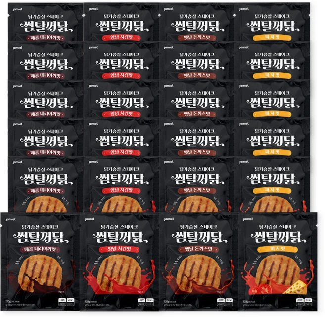 재미어트 썸탈꺼닭 소스 닭가슴살 스테이크 4종 혼합 구성 (냉동), 120g, 24개 - 쿠팡