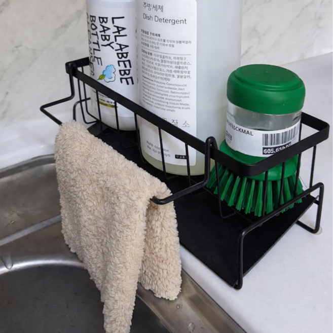 담픽 싱크대 수세미 거치대 물빠짐 주방 정리함 멀티 홀더, 블랙, 1개