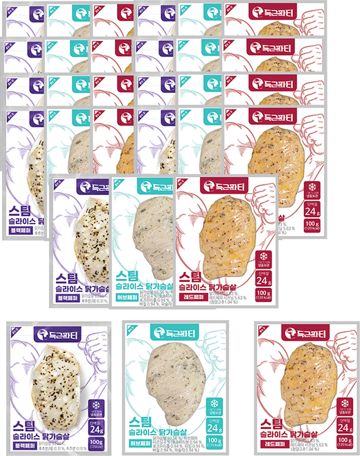 득근파티 슬라이스 닭가슴살 페퍼 3종 혼합, 30개, 100g
