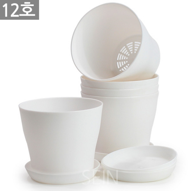 세인화분 플라스틱 원형 화분 받침 5P - 플분 분갈이 식물 화초 중형 대형 싼 저가 다육 인테리어 홈가드닝 중형 미니, 5개, 심플12호_화이트