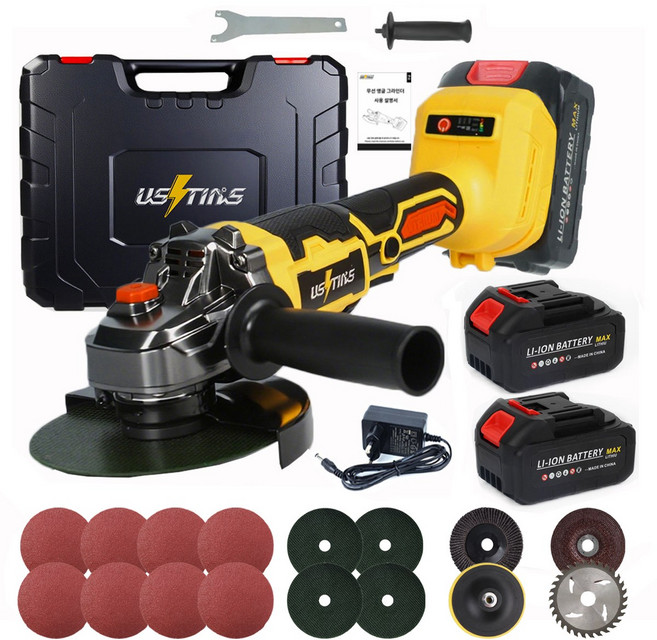 우스틴스 100mm 앵글 그라인더 무선 그라인더 충전그라인더 연마기 무선 글라인더 전동 글라인더, 1세트