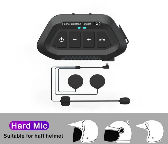 1200mAh 오토바이 헬멧 무선 헤드셋 BT 5.0 블루투스 음성 보조 모토 이어폰, 03 Black Hard Mic