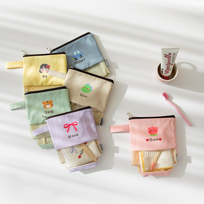 쓰리맘스 TPU 투명 양치컵파우치, 버니, 레몬