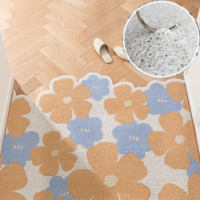 키미블랑 잘라쓰는 플라워패턴 현관 코일 매트 60x90 cm, 주황파랑꽃, 1개