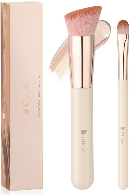 DUcare 2종 파운데이션 컨실러 브러쉬 듀얼 세트 초보자용 화장 도구 부드러운 모발 얼굴 브러쉬, 1개, DU-DF0258