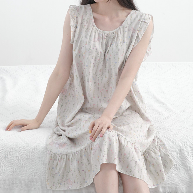 써니드림 여성 인견 프릴 나시 원피스 잠옷 여름 홈웨어 파자마