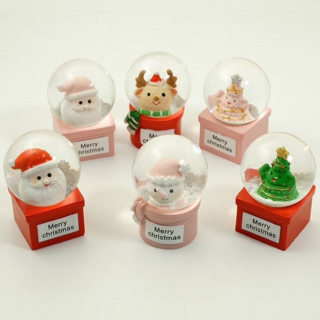 포레스 크리스마스 미니 스노우볼 워터볼 인테리어 소품 산타 루돌프 눈사람 트리, 5.핑크눈사람