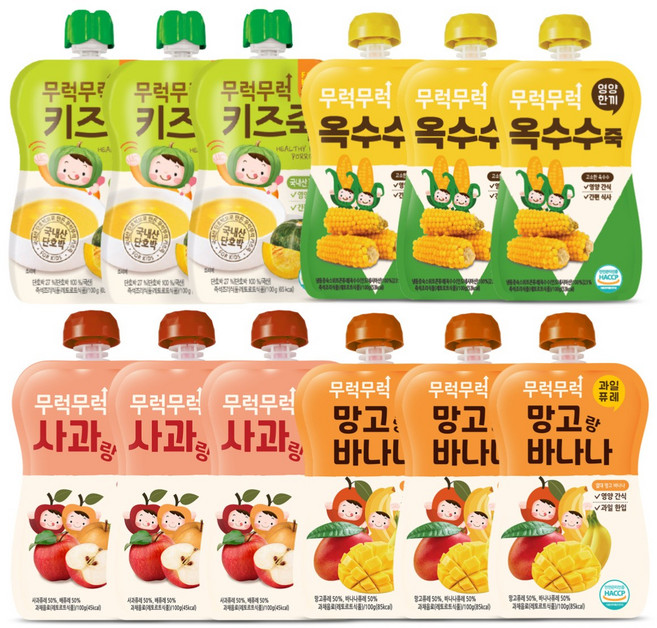 무럭무럭 키즈죽 과일퓨레 알뜰 12팩(옥수수 단호박 사과배 망고바나나 각 3팩)