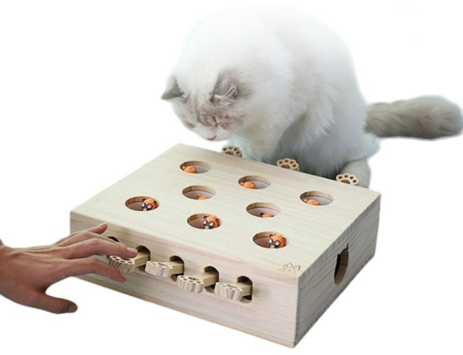 고양이 두더지 장난감 쥐잡기 사냥본능 게임 노즈워크 원목장난감 불리불안 스트레스 해소, 8구, 1개