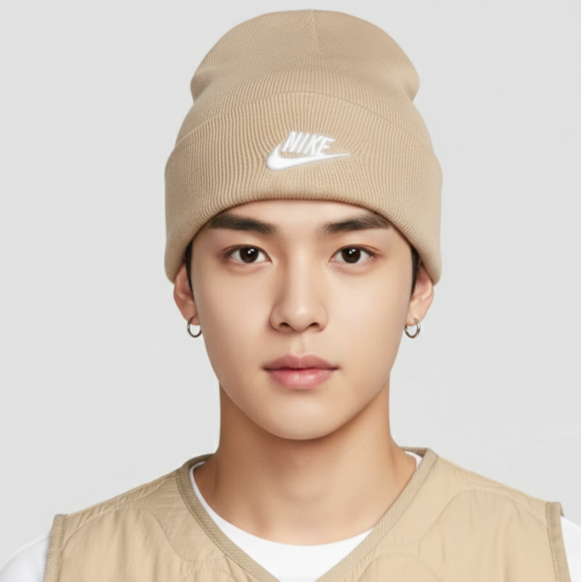 나이키 매장정품 베이지 카키 비니 남녀공용 사계절용 기본핏 니트모자