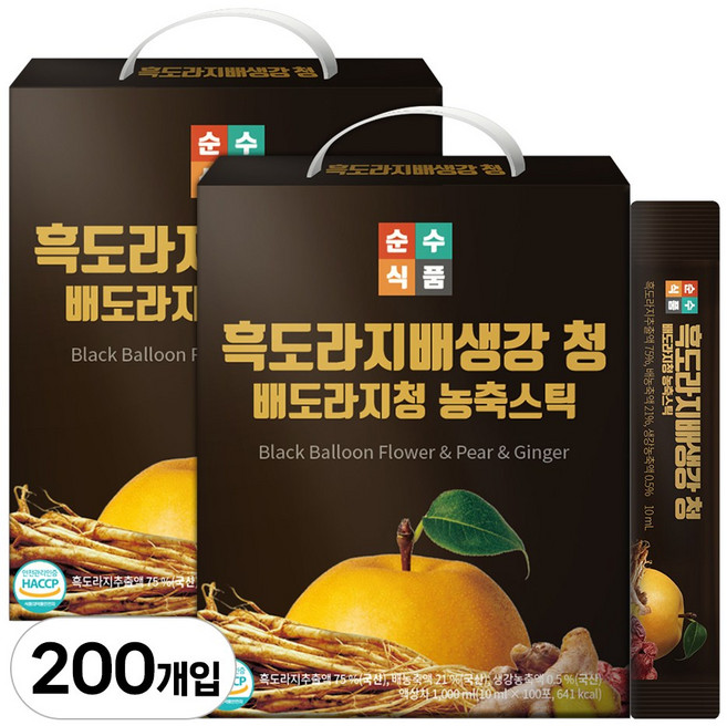 순수식품 흑도라지배생강청 스틱, 10ml, 200개