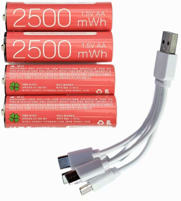 클로버 가정용 다용도 C타입 충전식 안전 건전지AA, 1개, 4개입