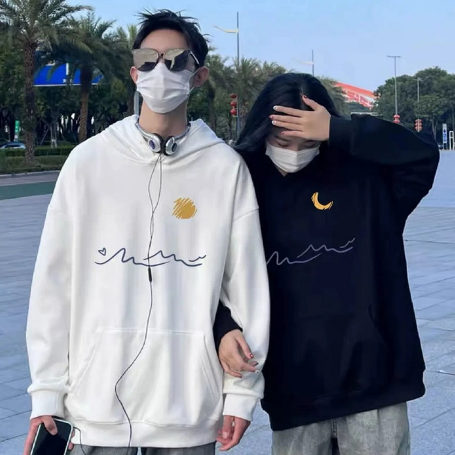 1+1 남자여성 커플룩 후드 맨투맨 오버핏 커플티 기모