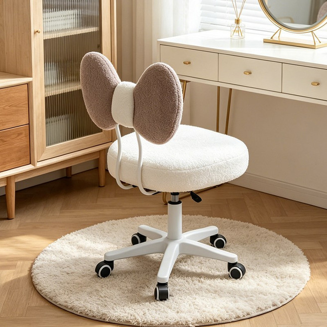 리본 화장대 의자 귀여운 메이크업 의자 쿠션 등받이 의자 침실 화장대 스툴 감성 인테리어 의자, 1개, 그레이(바퀴형)20