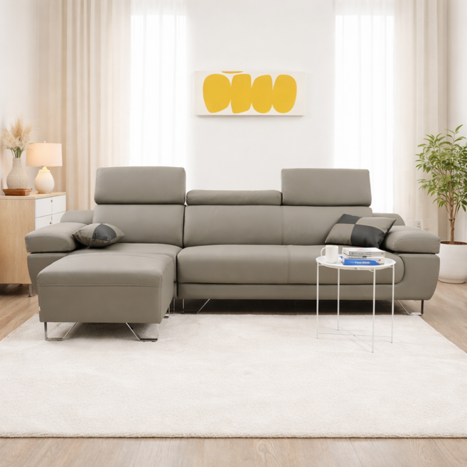 레브가구 릴리 4인 가죽소파 (전국배송 제주도배송), 미포함, 머드그레이