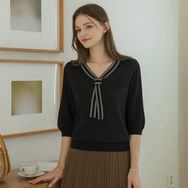 [뮤즈린] 다미 배색 타이 니트