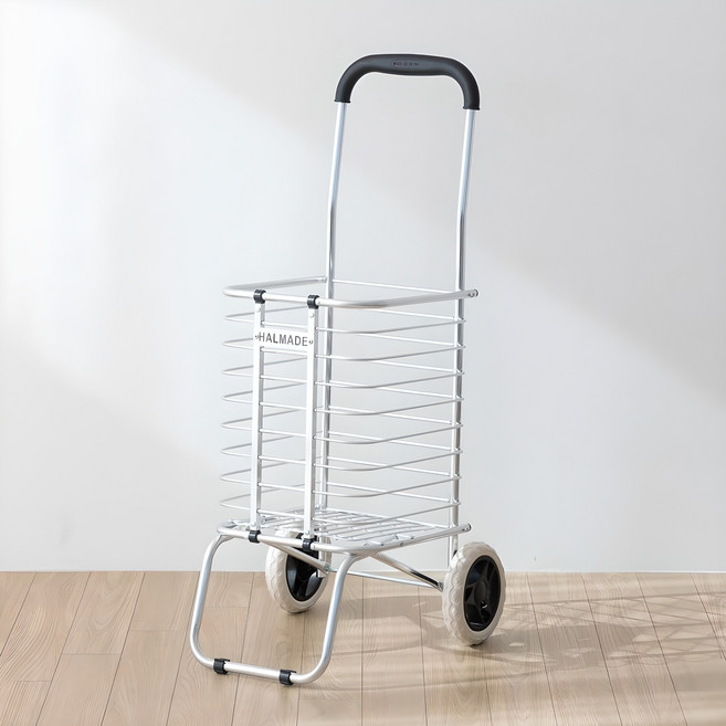 할메이드 접이식 폴딩 핸드카트 시장바구니 캐리어 손수레 쇼핑캐리어 두발이, 실버 + 화이트, 1개