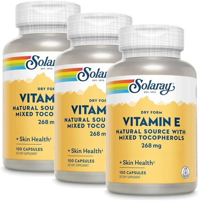 솔라레이 비타민E 400 IU (268mg) 드라이 폼 믹스 토코페롤 SOLARAY Vitamin E, 3개, 100정 - 쿠팡