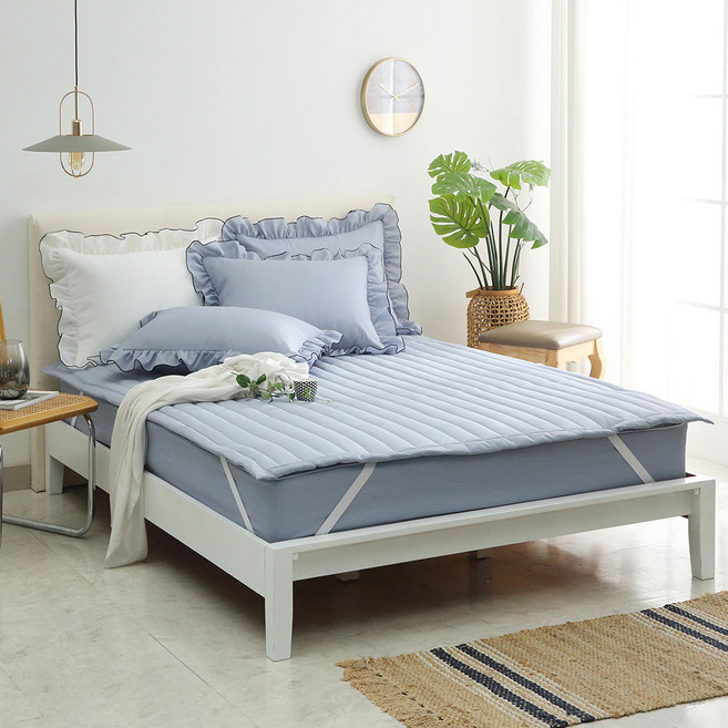 아르지오 시어서커 여름 냉감 누빔 침대 매트리스 패드 SS Q K LK, 블루그레이