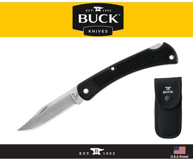 Buck 美國巴克 110 LT 折刀 黑色Nylon柄 420HC鋼 附尼龍套, 1個
