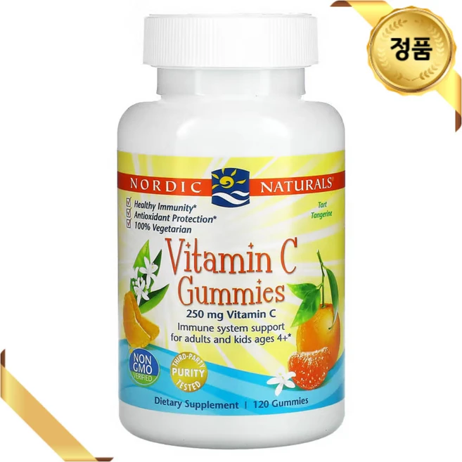 노르딕 내츄럴스 비타민C 250mg 구미젤리 120개 타르트 귤맛 비타민C 아스코르브산, 1개, 120정 - 쿠팡
