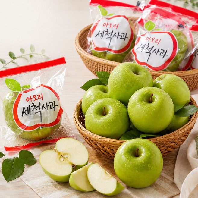 [정다운농원] 국내산 아오리 세척 사과 간편한 제철 초록 여름 청 세척사과, 1박스, 세척 아오리사과2kg내외 (12과내외)