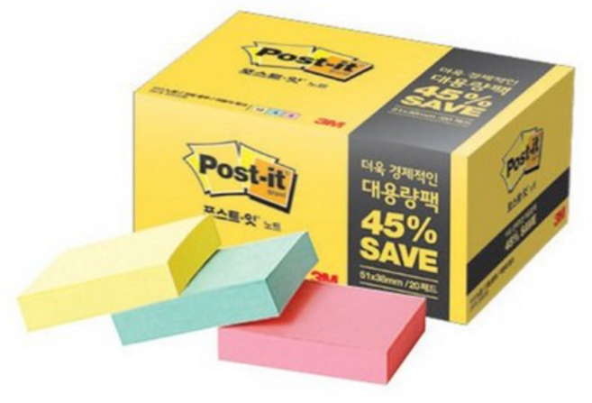 포스트잇 노트 대용량팩 51 x 38mm 653-20A, 믹스, 2000매, 1개