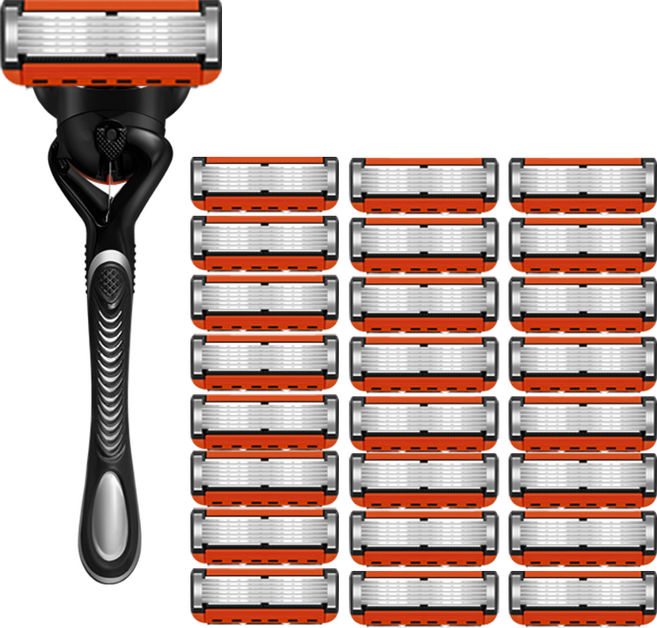 블랙주황 6중 질레트 면도날 프로글라이드 퓨전 호환 면도기, 1세트, 24개입