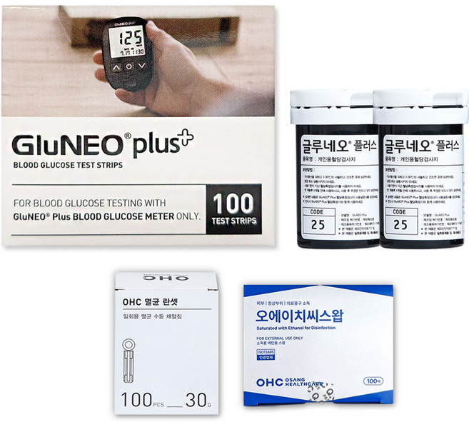 글루네오 플러스 혈당 시험지100매+알콜솜100매+채혈침100개, 1개
