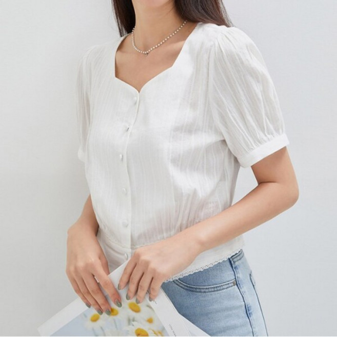 [로엠(비노출)] [로엠] 하트넥 크롭 블라우스 (RMBLD37RT4-T)