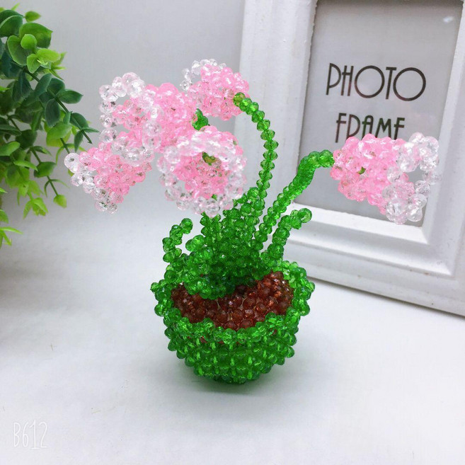 왕짱몰 비즈꽃다발만들기 비즈 화분 키트 장식 DIY 구슬 재료, 핑크 릴리 화분