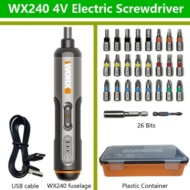 WORX 가정용 충전식 무선 전기 스크루 드라이버 비트 세트 포함 WX240 드릴 전동 공구, 02 WX240, 1개