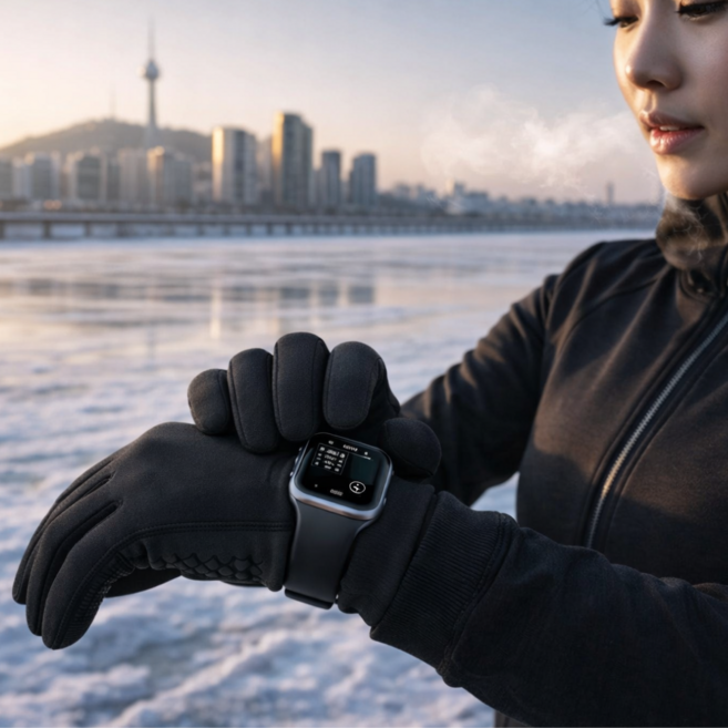 이메스 러닝 장갑 스마트폰 터치 겨울 런닝 조깅 축구 등산, 1개, 블랙