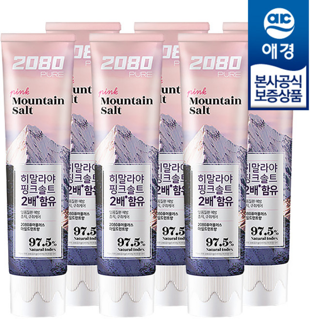 2080 핑크솔트 마운틴 퓨어 플러스 치약, 150g, 6개