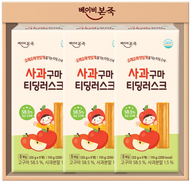 [베이비본죽] 티딩러스크 치발과자 3박스 (사과), 15개, 22g, 사과맛