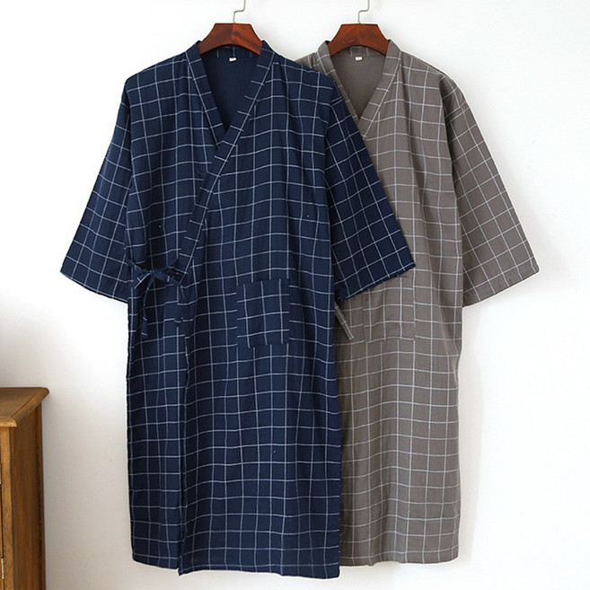 로리돌스 빅사이즈 체크 남성 유카타 홈웨어. 로브 가운 남자 잠옷 파자마세트