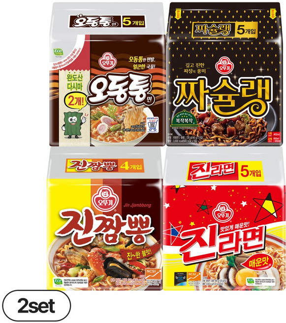 오동통면 (120GX5) 2개 + 짜슐랭(145GX5) 2개 + 진짬뽕 (130GX4) 2개 + 진라면_매운맛 (120GX5) 2개