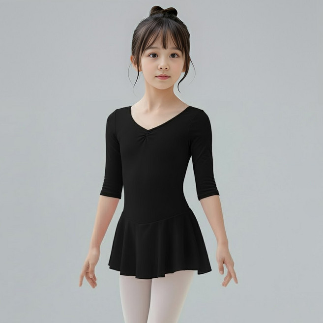 [에스투에이] 국산 5부 쉬폰 발레복 유아 여아 초등 주니어 일체형 원피스형 치마 레오타드 어린이 스커트