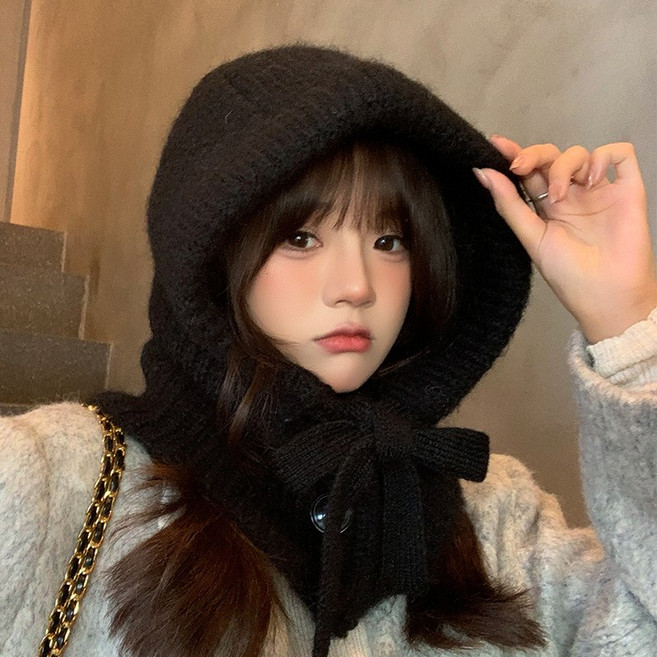 HALOPICK 빅사이즈 방한용 니트 넥워머 바라클라바 모자, 블랙, 1개