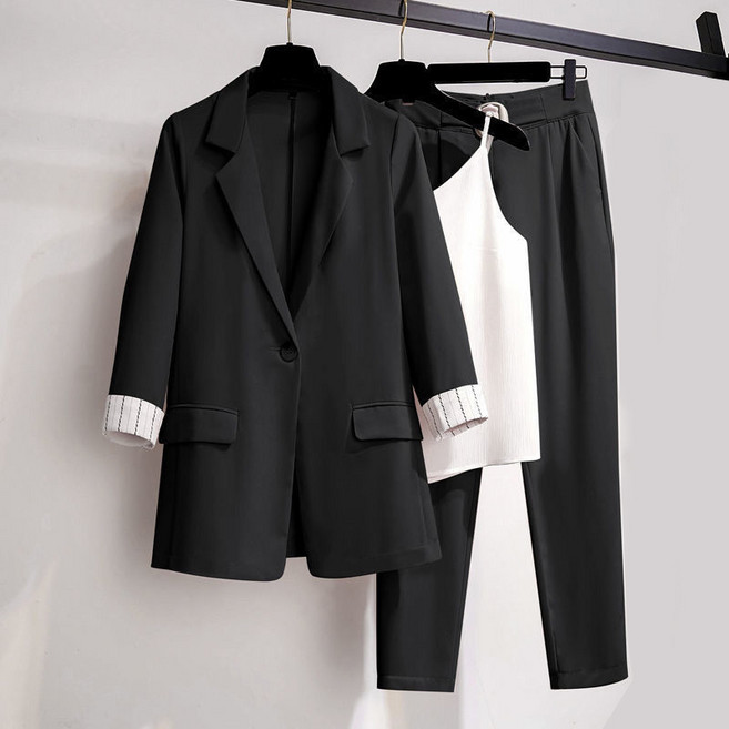 중녕여성의류 정장 스리피스 오피스룩 정장세트 여성자켓+나시+배기팬츠 빅사이즈 출근룩