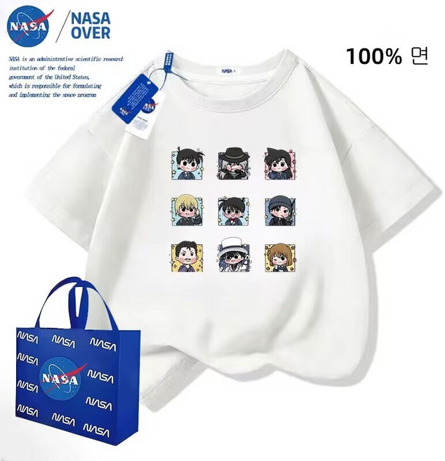 NASA 연명 명탐정 코난 어린이 상의 100% 반팔 티셔츠 남녀 어린이 여름 귀여운 상의 S412