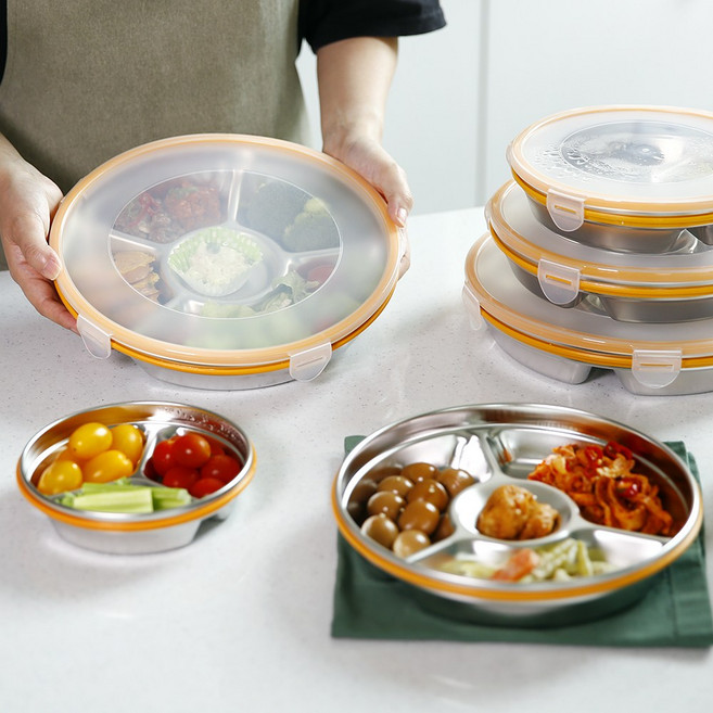 스텐 나눔 칸칸이 밀폐 반찬통, 4칸 × 1개, 1개