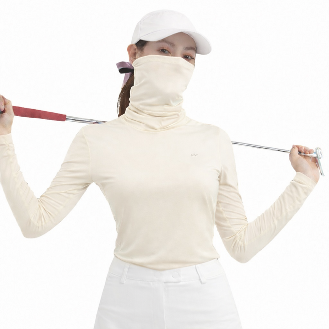 아소트 스포츠 아웃도어 프리미엄 골프이너 쿨링 여성 마스크 일체형 긴팔 티셔츠